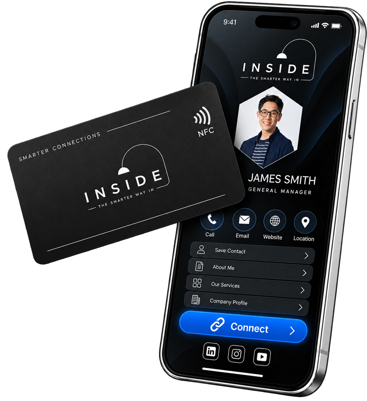 Professional INSIDE card and digital profile on a phone